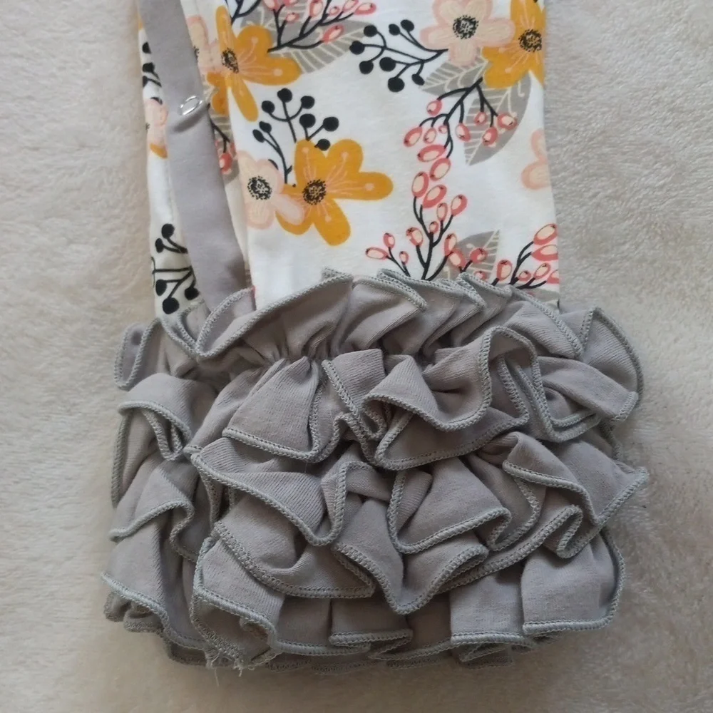 Marie Nicole Yellow and Gray Floral Ruffle Kids One Piece